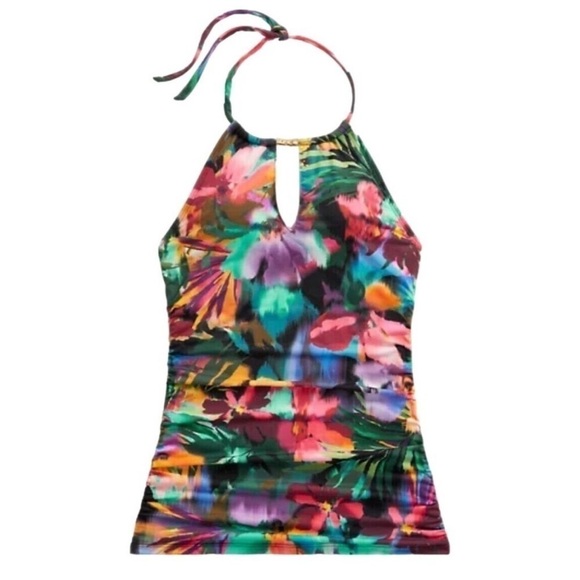 Lauren Ralph Lauren Jungle Paradise High-Neck Halter Tankini Top swimsuit - Picture 4 of 10